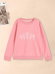 Girls Flowers Graphic Sweatshirt Comfy Round Neck Pullover Autumn Clothing