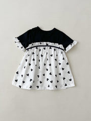 Bow Love Print Casual Dress For Baby Girl