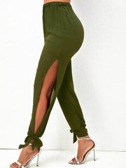 Side Slit High Waist Pants Solid Casual Pants Women's Clothing