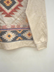 Vintage Ethnic Print Pullover Sweatshirt Long Sleeve Crew Neck