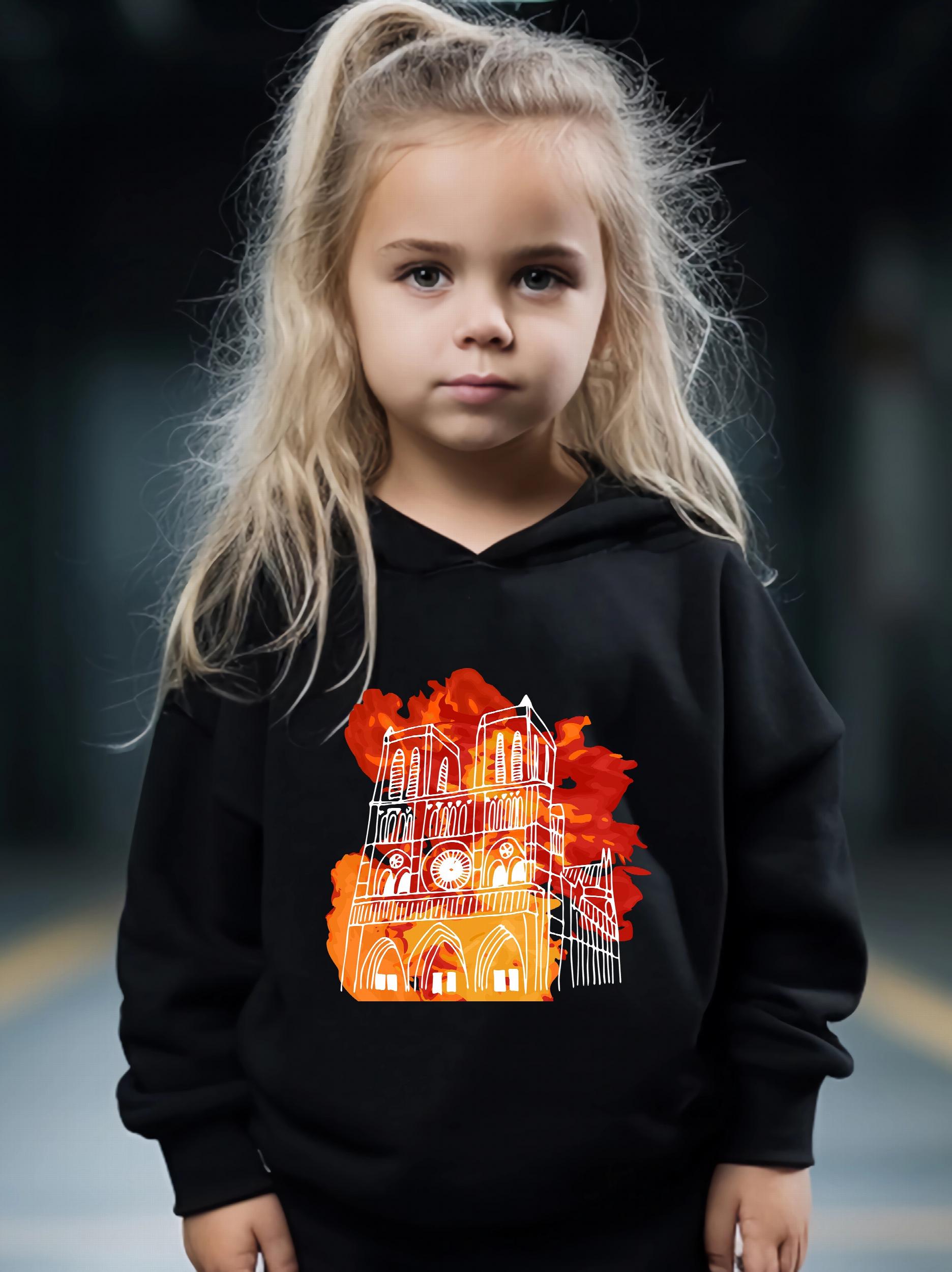 2pcs Big House Print Girls Hoodies Jogger Pants Set For Sports