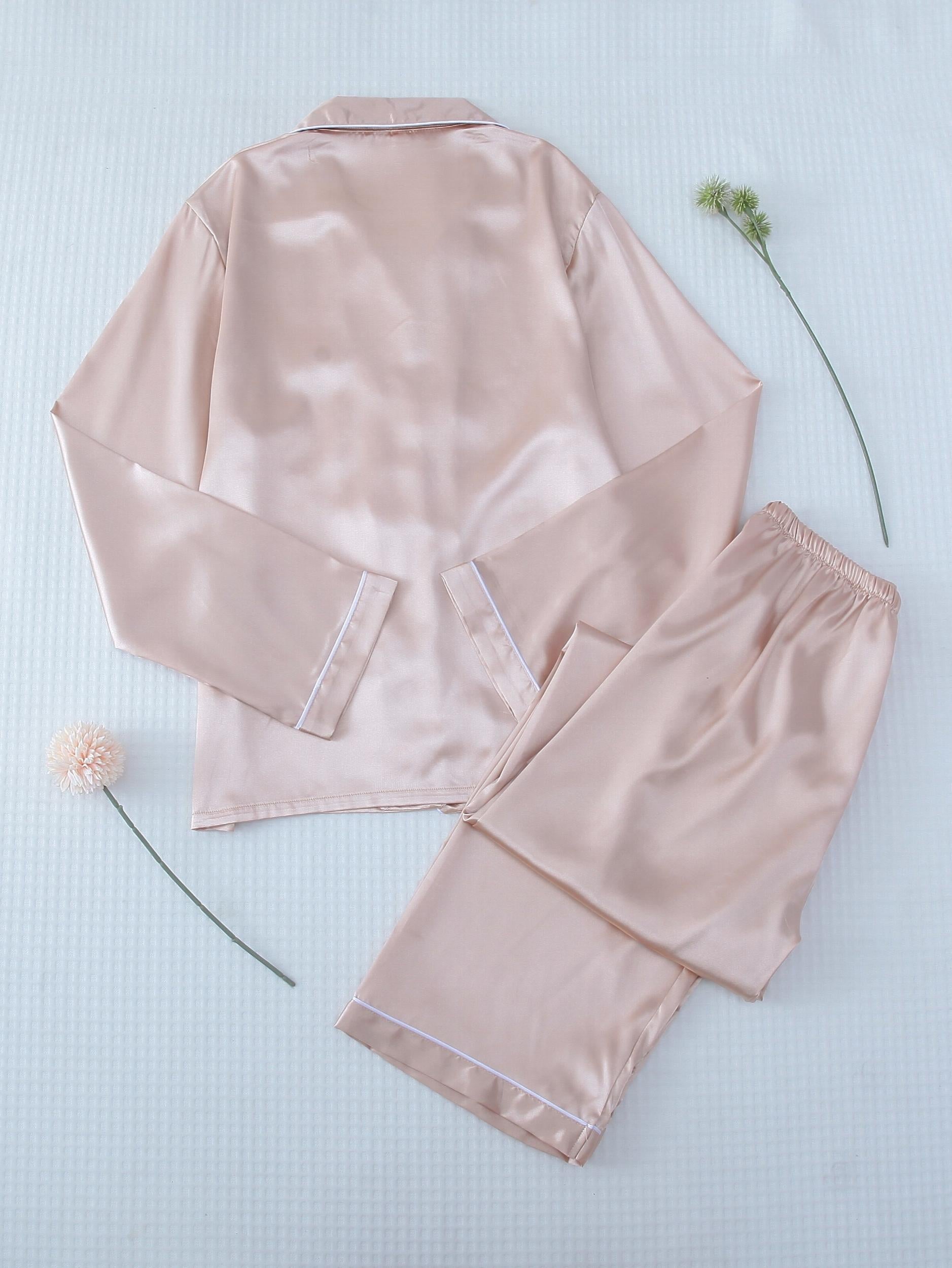 Satin Pajama Set Long Sleeve Top & Pants Women's Sleepwear
