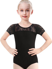 Cotton Girls Solid Back Bow Short Sleeve Ballet Leotard Dance Gift
