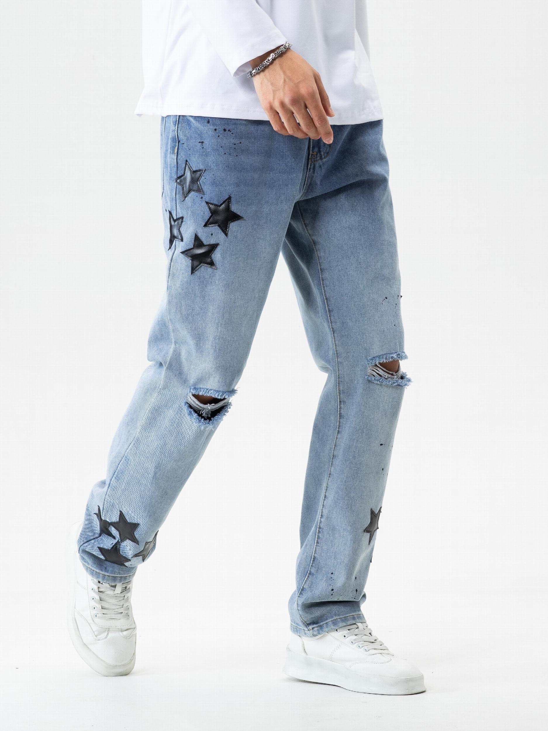Loose Fit Distressed Denim Jeans Men's Casual Street Style