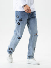 Loose Fit Distressed Denim Jeans Men's Casual Street Style