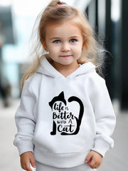 Cat Pattern Long Sleeve Hooded Sweatshirt Girls Comfy Hoodies