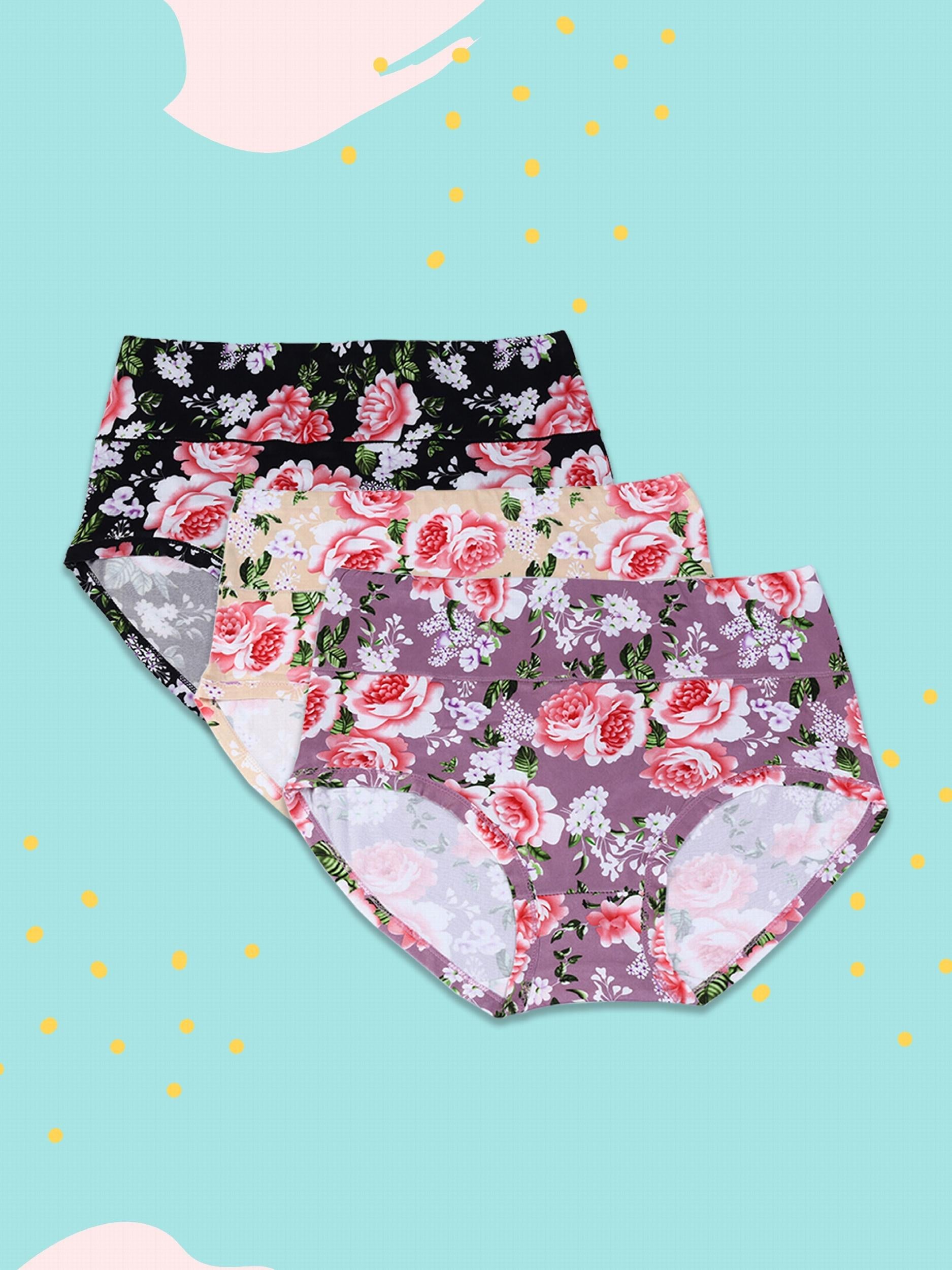 3pcs Floral Print Briefs Stretchy Intimates Panties Women's Lingerie