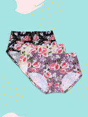 3pcs Floral Print Briefs Stretchy Intimates Panties Women's Lingerie