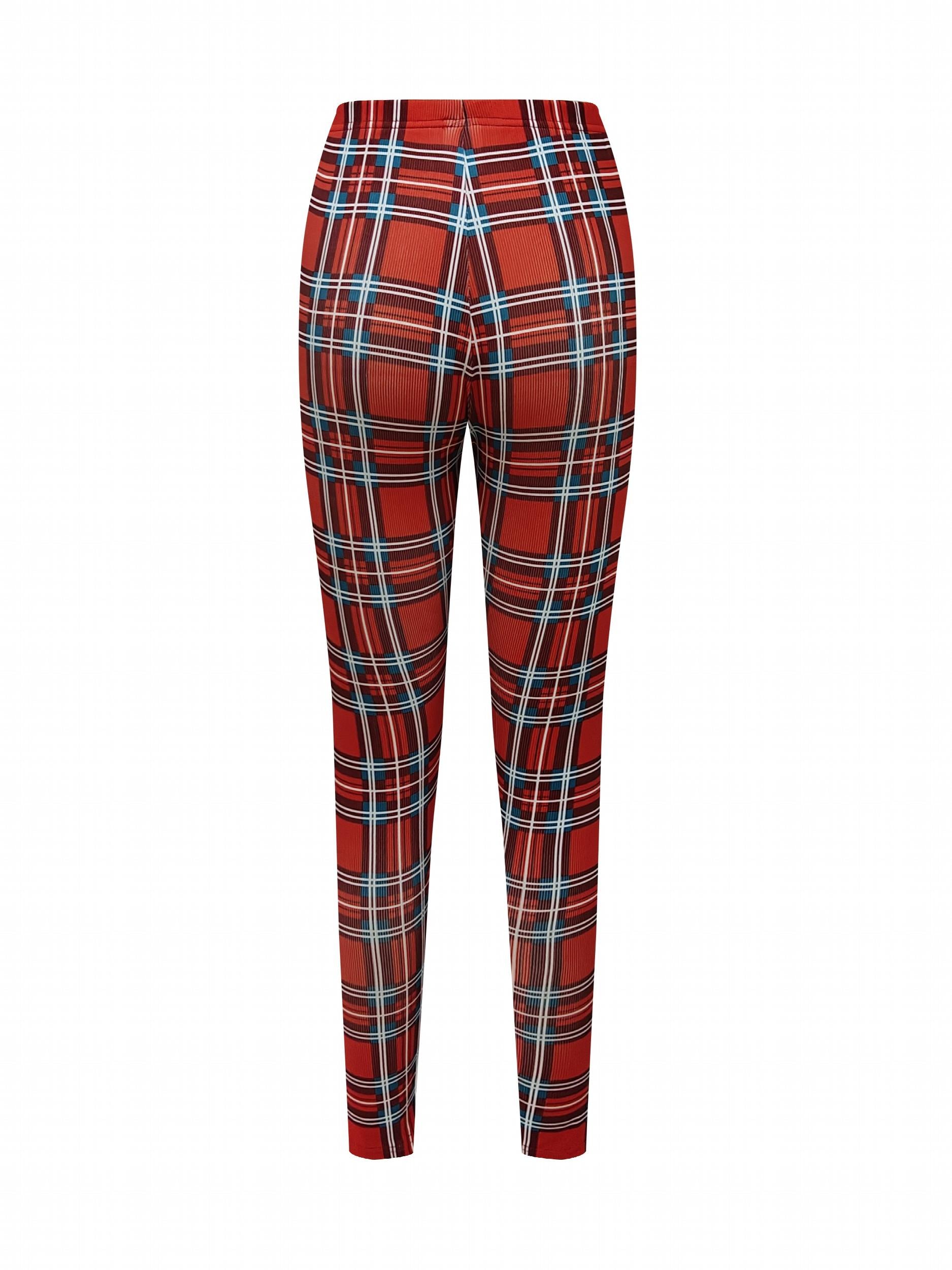Plaid Print Block Yoga Pants High Stretch Leggings