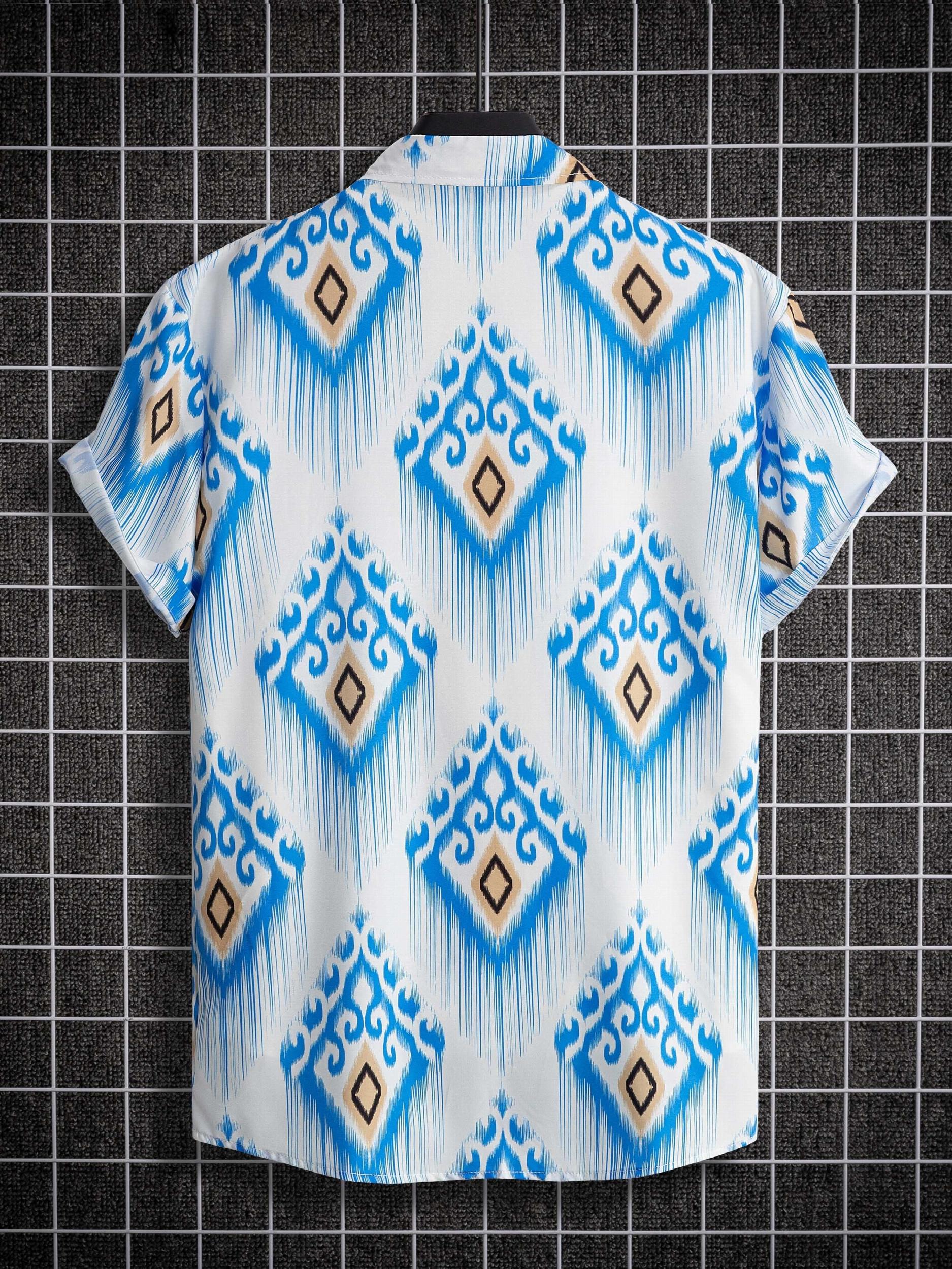 Boho Print Men's Casual Short Sleeve Shirt for Summer Vacation