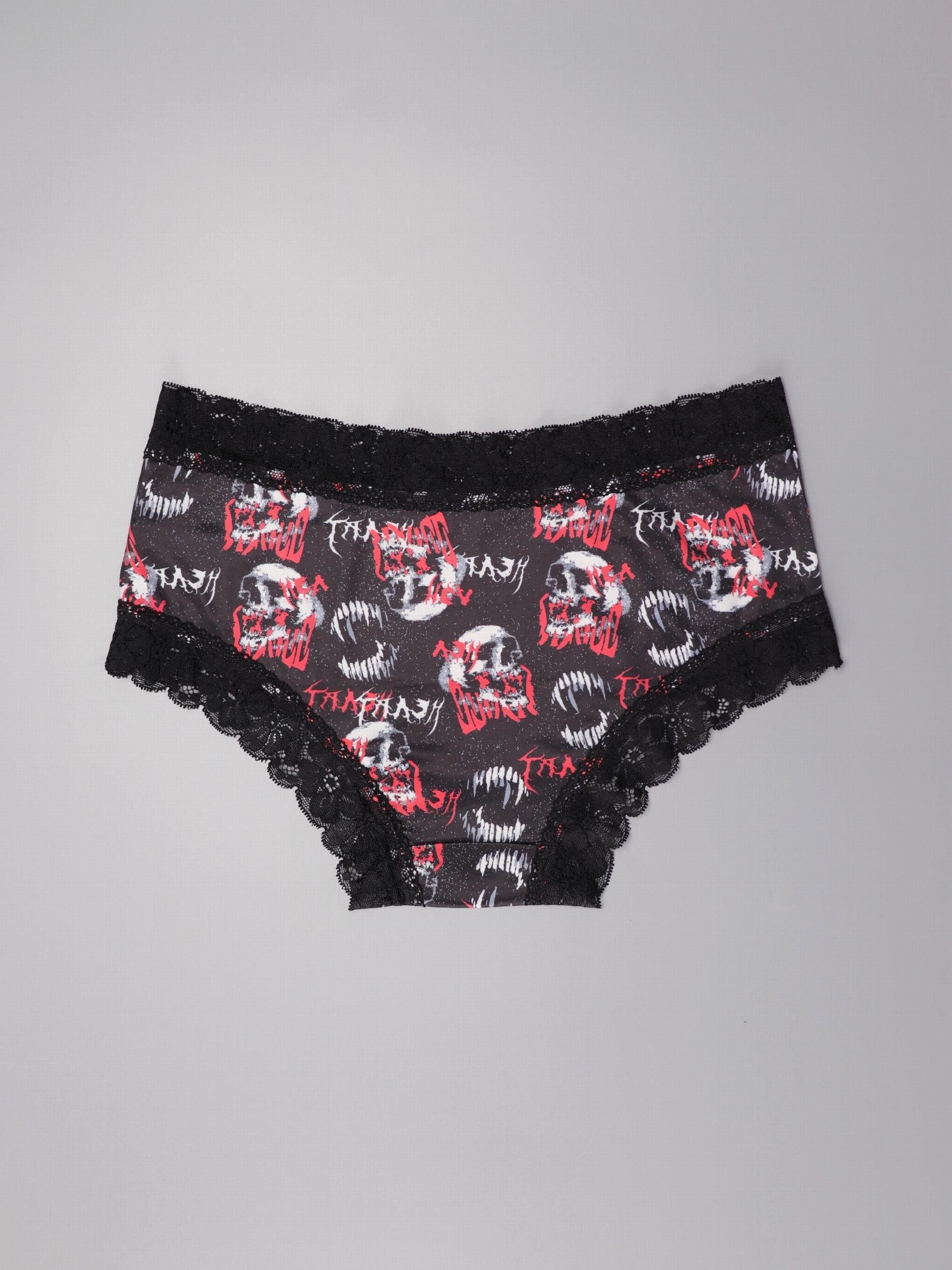 3pcs Gothic Lace Hipster Panties Halloween Skull Print Intimates