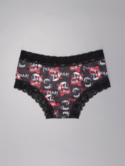 3pcs Gothic Lace Hipster Panties Halloween Skull Print Intimates