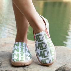 Green Letter Pattern Slip On Canvas Shoes for Women