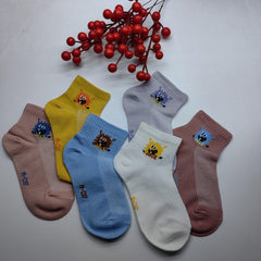 6 Pairs Kids Cartoon Letters Socks Breathable Sweet Girls Socks