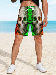 Quick Dry Drawstring Men's Swim Trunks Skulls Print Board Shorts
