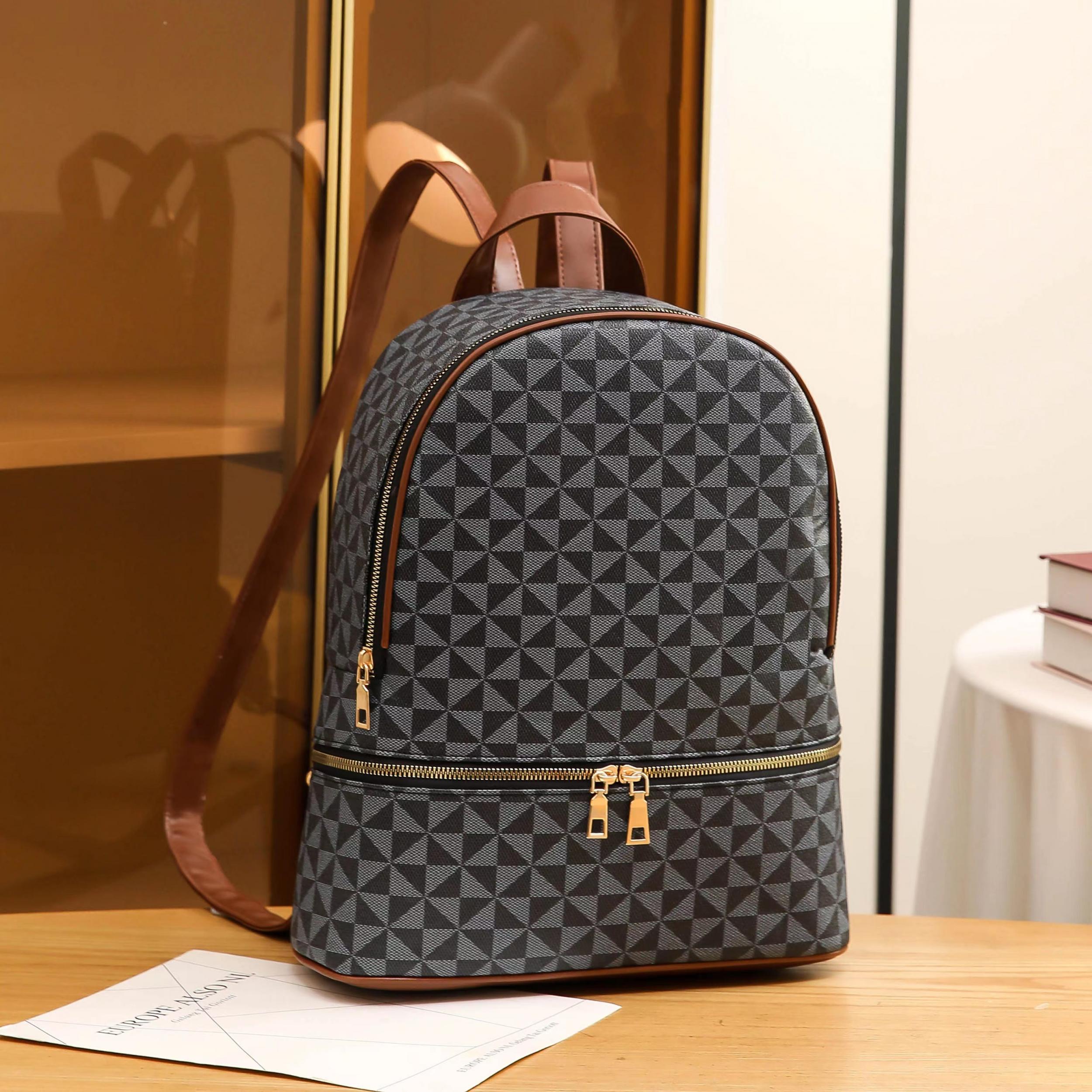 Vintage Argyle Print Backpack Classic Daypack Women's Casual Everyday Bag