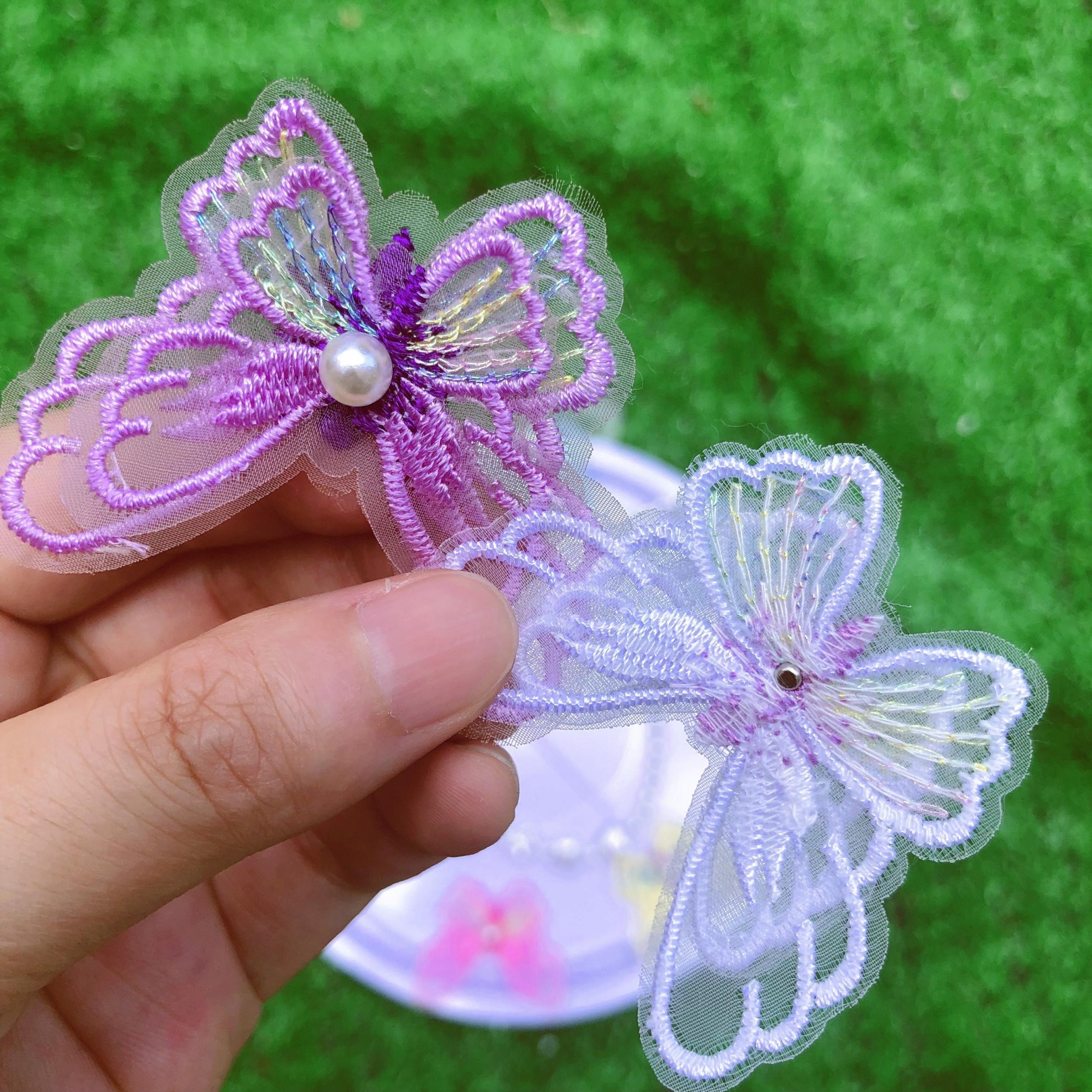 4pcs Double Layer Pearl Embroidery Lace Butterfly Appliqu DIY Hair Accessories