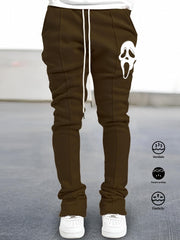 Skull Pattern Bell Bottomed Pants Men's Casual Stretch Hip Hop Style Joggers
