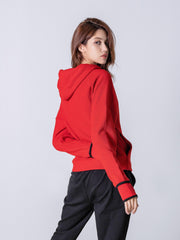 Loose Knitted Sports Jacket Zipper Hooded with Thumb Hole
