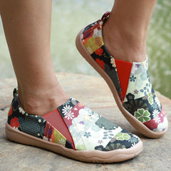 Floral Print Canvas Slip On Walking Shoes Soft Sole Casual Flat