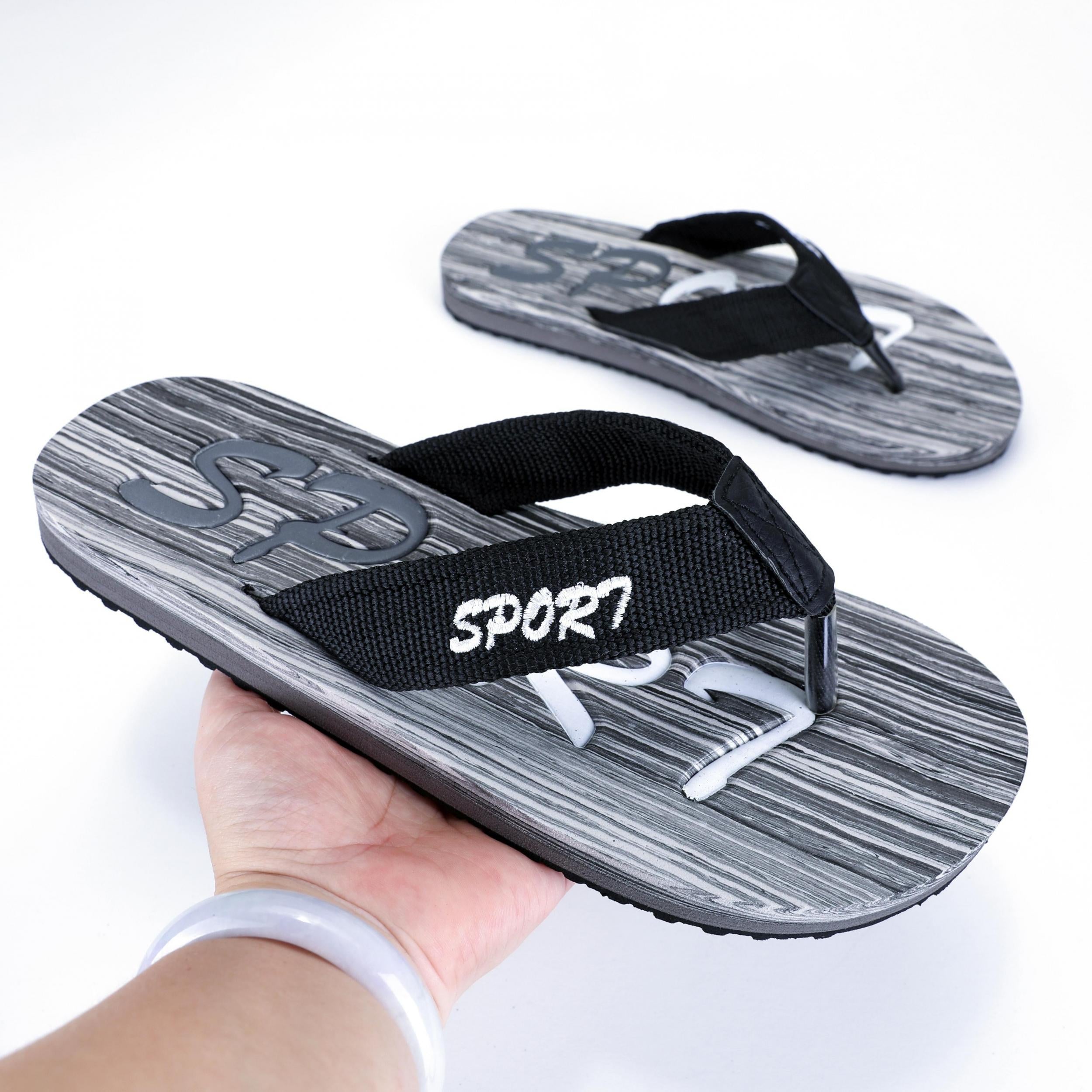 Men's Letter Print Arch Support Flip Flops Lightweight Non-slip Beach Sandals