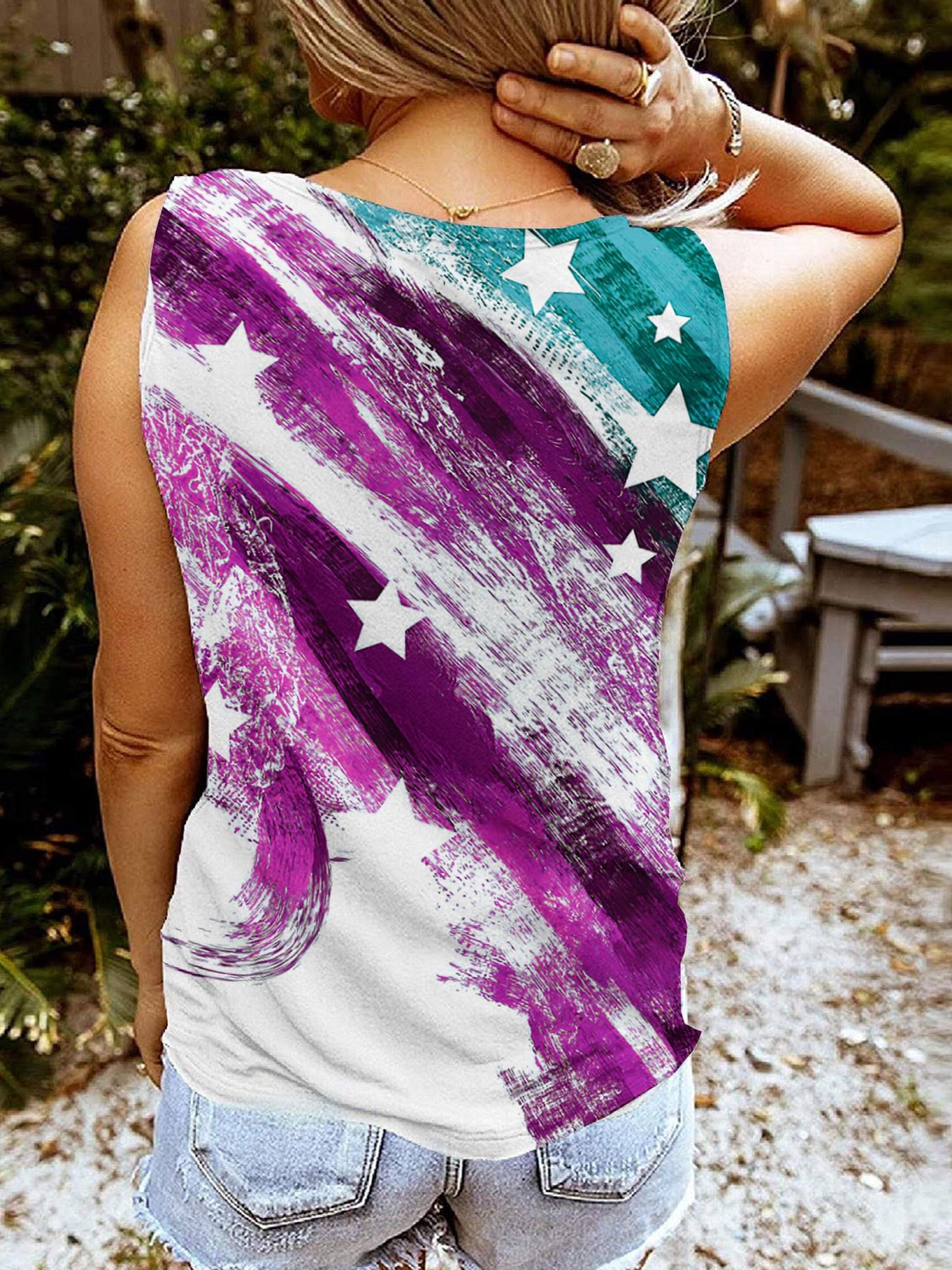 Flag Print Tank Top Sleeveless V Neck Tank Top