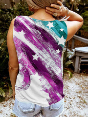Flag Print Tank Top Sleeveless V Neck Tank Top