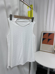 Eyelet Tank Top Sleeveless Crew Neck Summer Top