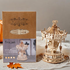 3D Wooden Carousel Jigsaw Puzzle DIY Assembly Model Creative Toy