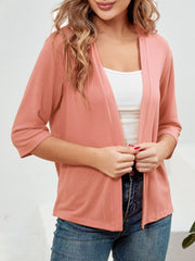 Solid 3/4 Sleeve Knit Cardigan Open Front Daily Sweater