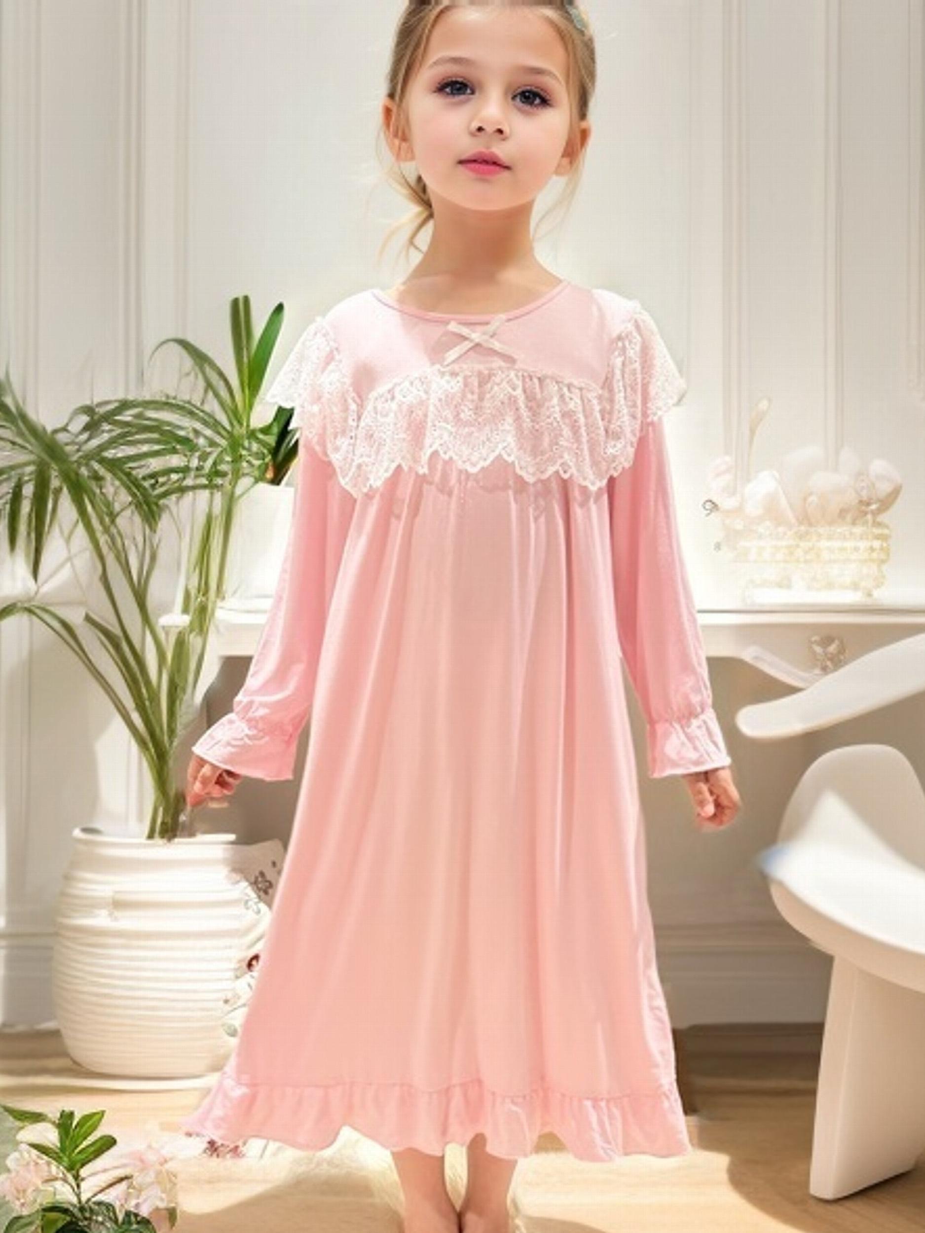 Girls Lace Up Neck Ruffle Pajamas Robe Kids Nightdress