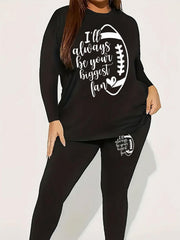 Rugby & Slogan Print Long Sleeve Top & Leggings Set