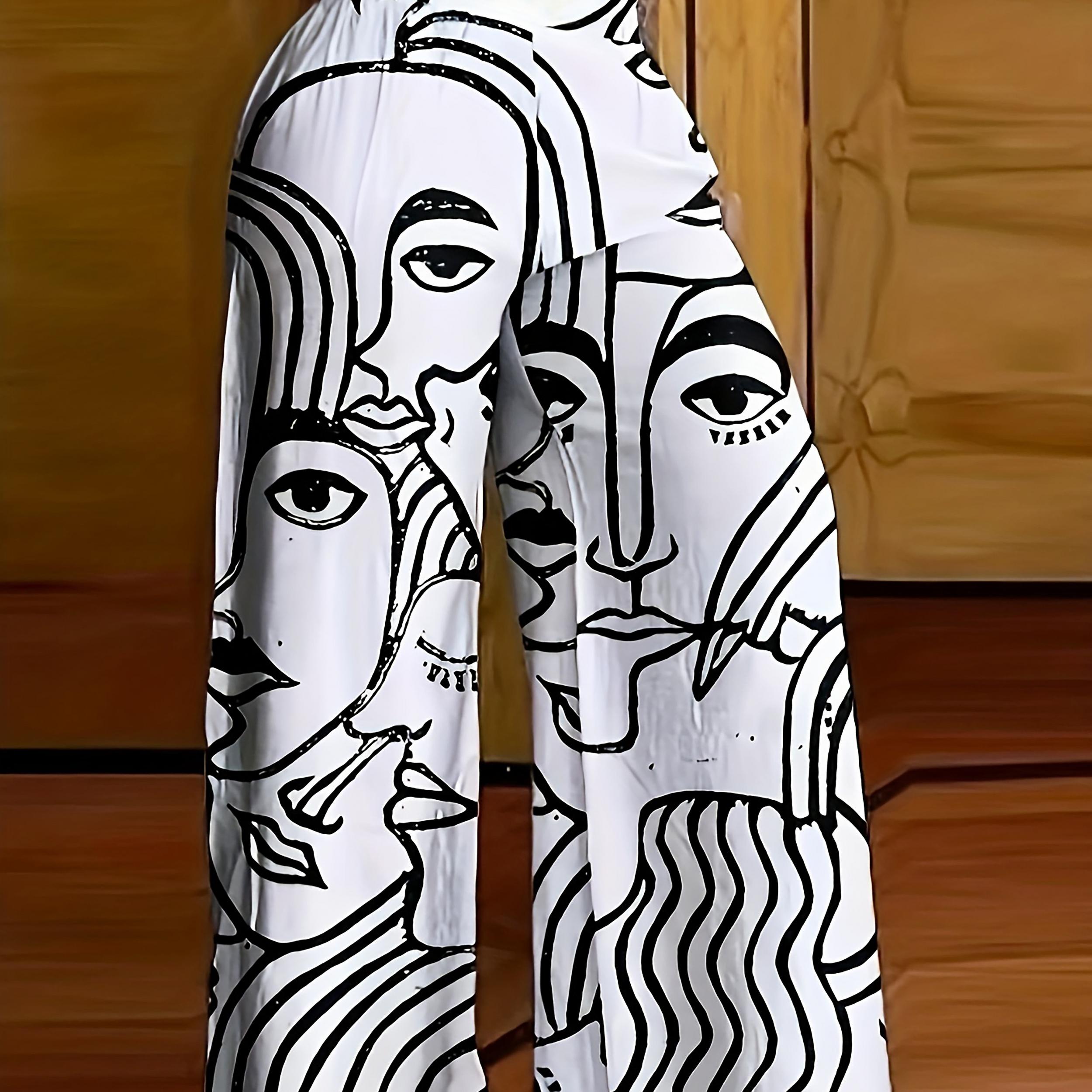 Women's Plus Abstract Figure Print Wide Leg Trousers