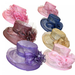 Organza Derby Hat Solid Flower Sun Hat Church Hat For Women