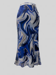 Mesh Skirt Tie Waist All Over Print Casual Spring Summer Women's Clothing
