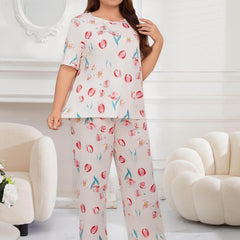 Tulip Print Short Sleeve Tee & Pants Pajamas Set