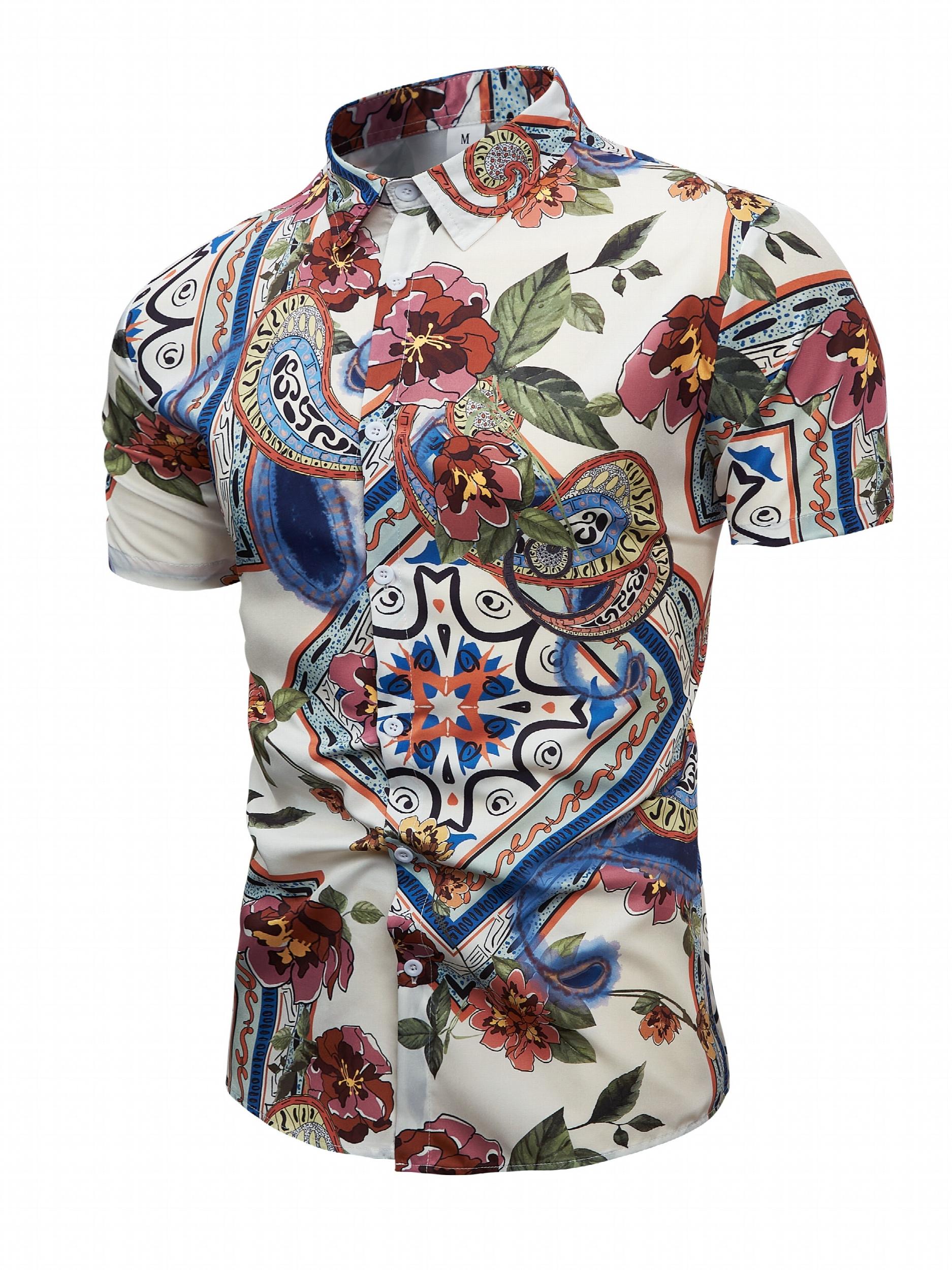 Boho Style Print Men's Casual Short Sleeve Shirt