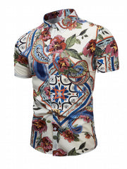Boho Style Print Men's Casual Short Sleeve Shirt
