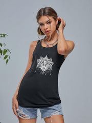 Lotus Graphic Sports Tank Top Crew Neck Sleeveless Shirts Women's Summer Tops