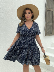 Pin Dots Print V Neck Midi Smock Dress