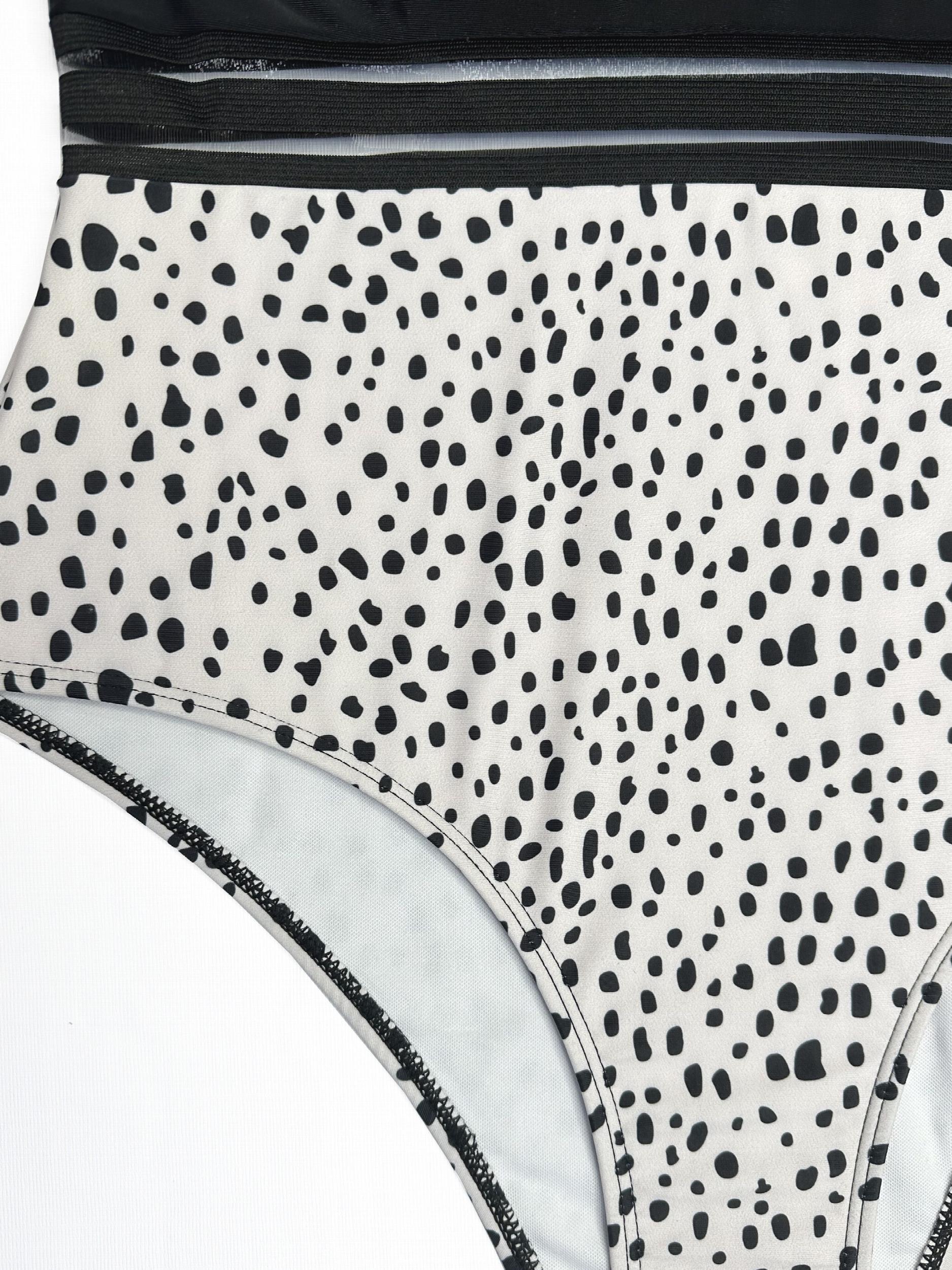 Colorblock Dalmatian Print Mesh One Piece Swimsuit
