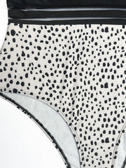 Colorblock Dalmatian Print Mesh One Piece Swimsuit