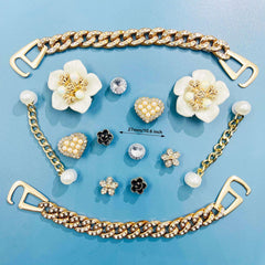 14pcs Pearl Rhinestone Shoe Charms Bling For Women Girls Kids