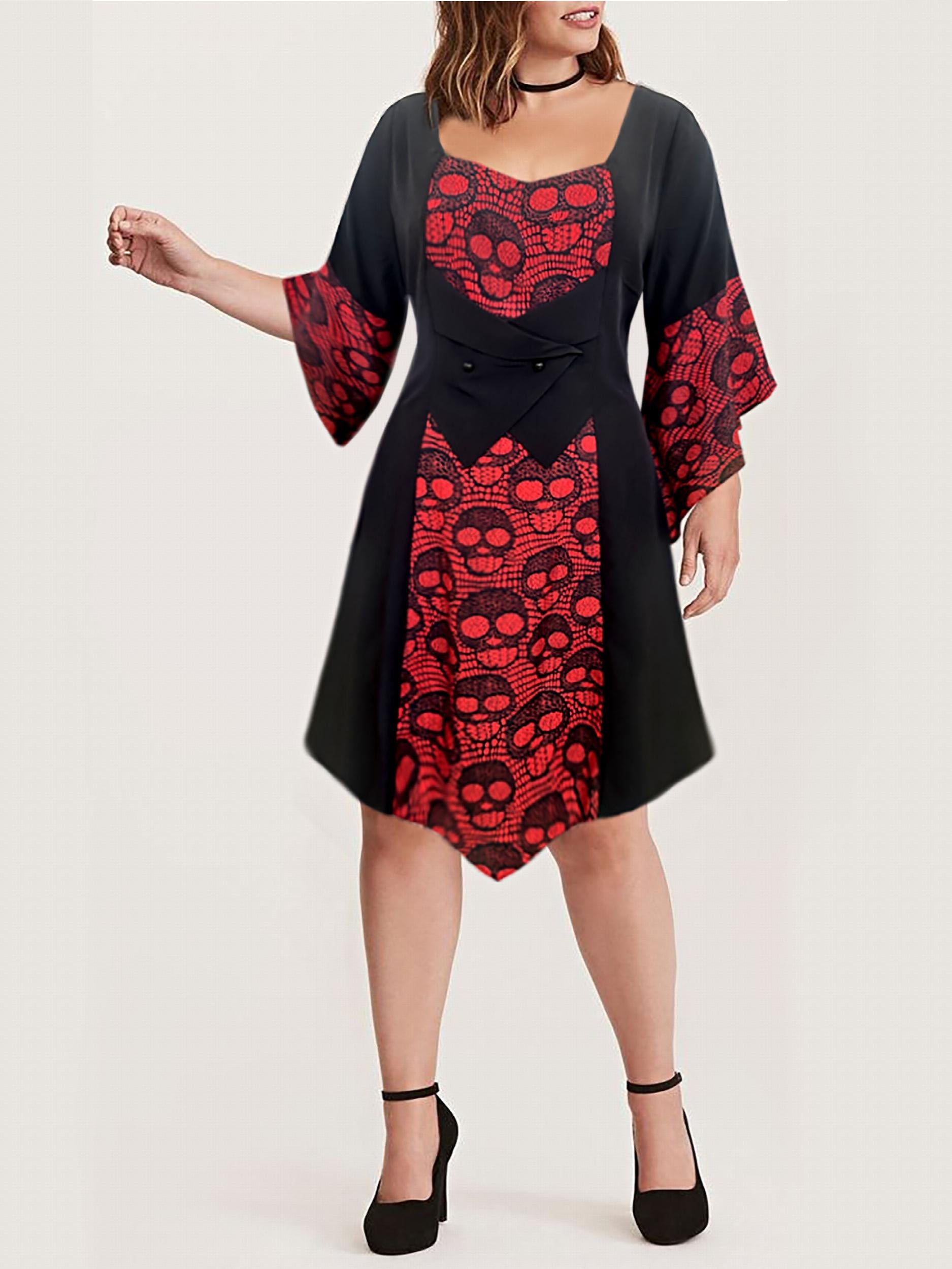 Goth Dress Skull Embroidery Long Sleeve