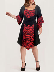 Goth Dress Skull Embroidery Long Sleeve