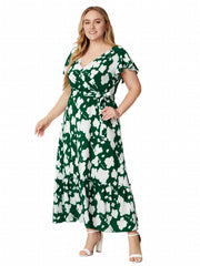 Ruffle Trim Maxi Smock Dress With Belt