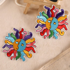 2pcs Sun Badges Iron On Patches Embroidered Applique DIY Crafts