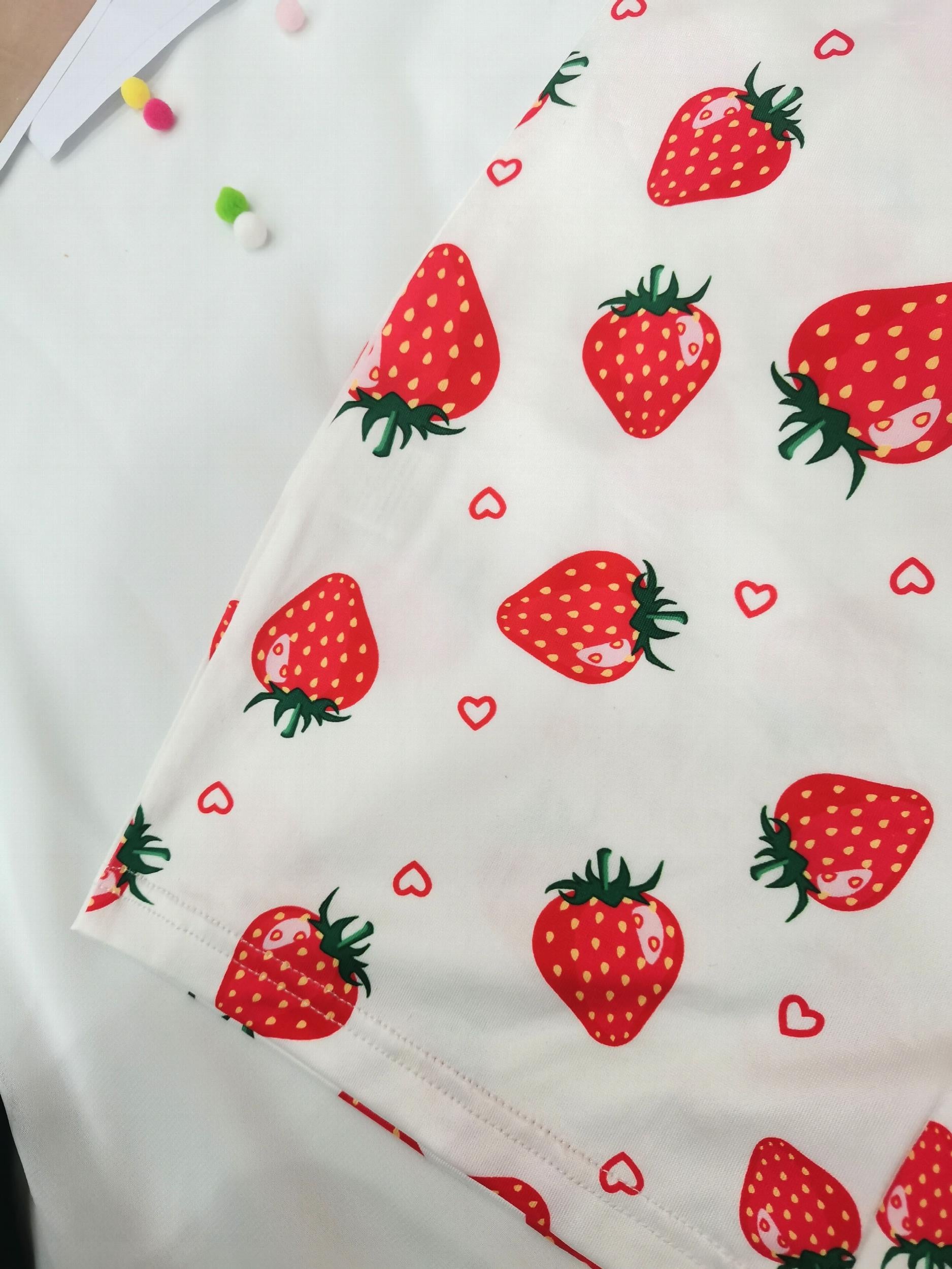 Strawberry Print Pajama Romper Sleeveless Crew Neck