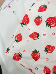 Strawberry Print Pajama Romper Sleeveless Crew Neck