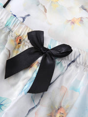Flower Print Pajamas Set Short Sleeve Buttons Top And Shorts Pj Set